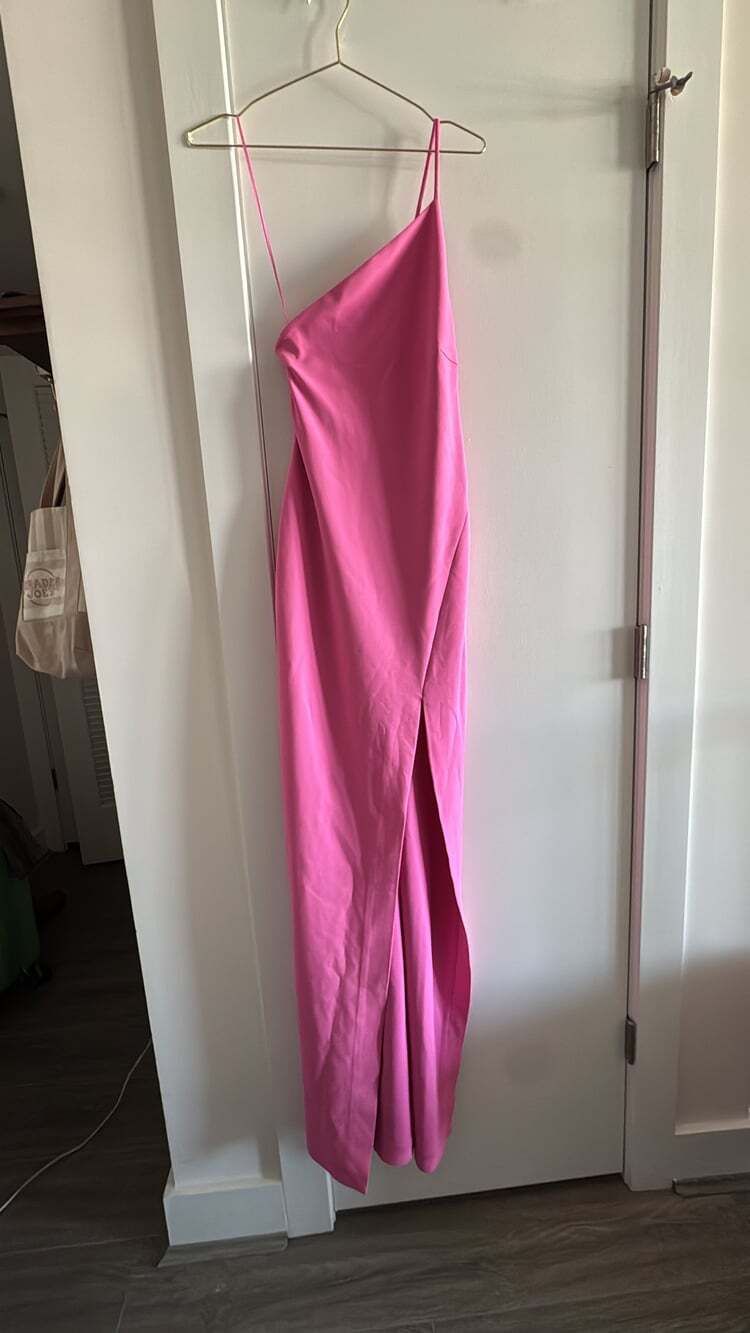 Solace London Hot Pink Asymmetric High Slit Maxi Dress Size 4
